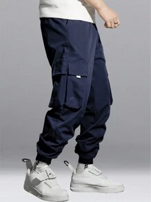1pc Tween Boys Casual Pocket Decorated Drawstring Pants, Suitable For Workout, Outdoor, Spring/Summer/Autumn/Winter - Navy Blue - View 2