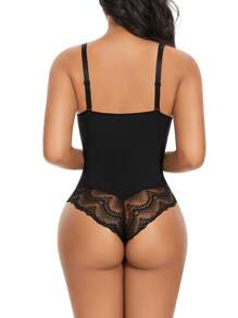Werena Lace Tummy Control Shapewear Bodysuit For Women Slimming Body Shaper V Neck Sculpting Thong Bodysuit - màu đen - Xem 3