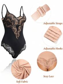 Werena Lace Tummy Control Shapewear Bodysuit For Women Slimming Body Shaper V Neck Sculpting Thong Bodysuit - màu đen - Xem 4