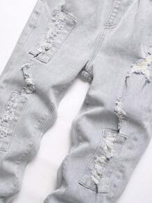 Tween Boys Distressed Straight Leg Jeans, Fashionable Street Style, Comfortable - Grey - View 4