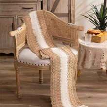 1pc Bohemian Lace Tablecloth - 30 X 180 Cm, Patchwork Coarse Linen Farmhouse Tablecloth With Tassels, Suitable For Bohemian Country Wedding, Bridal Shower, Dinner (Brown And White) Shape Long Dining Mat (30 X 50 Cm) (30 X 120 Cm) (30 X 180 Cm) (30 X 240 Cm) (30 X 300 Cm) - Multicolor - View 6