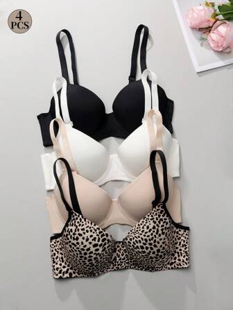 4 件/套女士无缝无钢圈文胸，薄罩杯带钢圈，提升和增强乳沟，防止下垂，性感胸罩