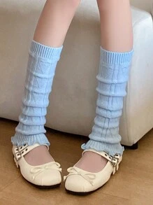 1双女士保暖清新蓝色爱心图案腿套，舒适 - 藍色 - 查看 3