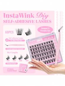 60 chiếc D Curl CALAILIS tự dính mi cụm mi bấm vào mi, không cần keo Bộ nối mi tự làm có thể tái sử dụng Cụm mi dán sẵn kèm nhíp mi (703, D-10-16mix) - D - Xem 2