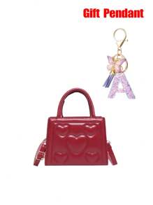 1pc Vintage Heart Quilted Handbag, Casual Shoulder Crossbody Bag For Daily Use + 1pc Purple Gift Pendant - B - View 20