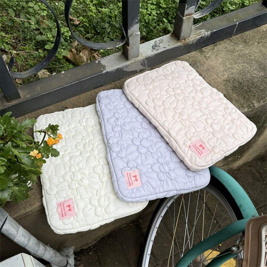 新款冬季时尚刺绣超柔软笔记本电脑内胆包,简约马卡龙色可爱花卉刺绣设计手提包,大容量适合 10.2/10.9 英寸平板电脑和 13/14/15/15.6 英寸笔记本电脑 - 彩色 - 查看 1