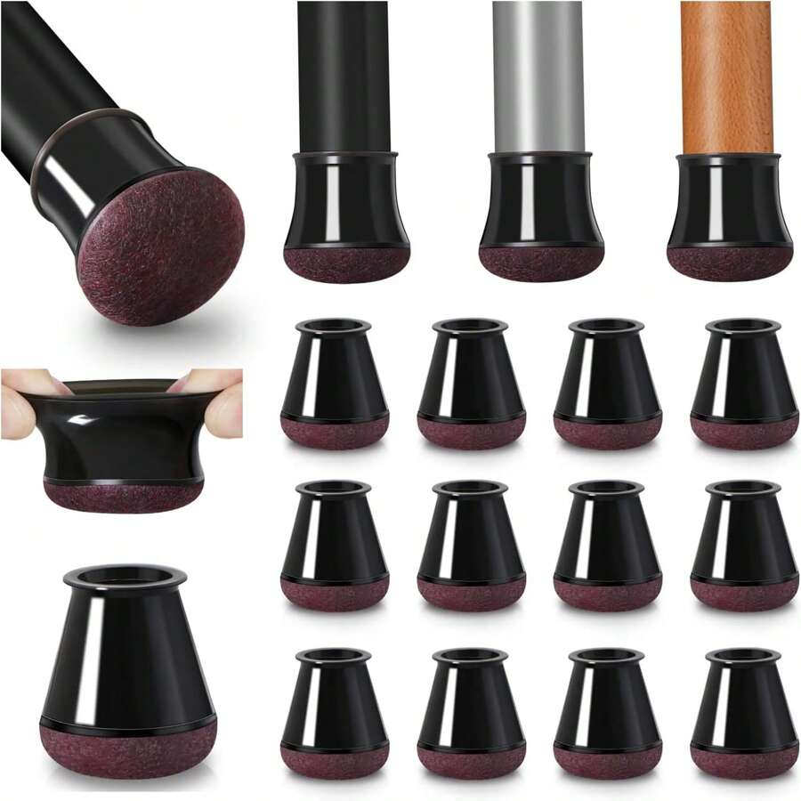 24/8 piezas Protectores para patas de silla para pisos de madera dura, tapas de fieltro y silicona con protección reforzada en la parte inferior, antideslizantes y reducen el ruido, en color negro/transparente y con forma redonda