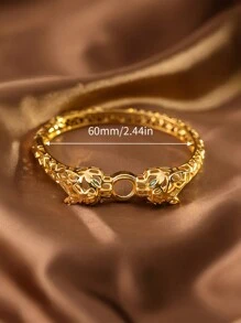 1/2/3 Pcs Fashion Classic Double Leopards Bracelet Plated 24K Gold, 60mm Diameters Open-Ended Leopard Bracelet, Suitable For Women Daily, Excluding Box - Yellow Gold - View 6