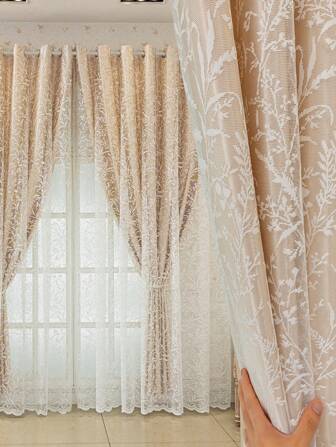 1 件进口欧式蕾丝提花薄纱窗帘，现代浪漫，适用于客厅、卧室、阳台，轻便、遮光、防紫外线、装饰性