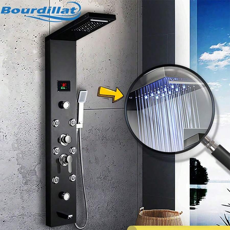LED Rainfall Waterfall Shower Head Rain Massage System With Body Jets