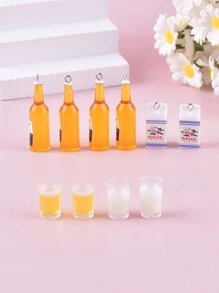 Set de 10 charms de resina de estilo de moda variado de bebida, leche, alcohol, cerveza para hacer joyas DIY para mujeres