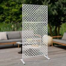 CNCEST Outdoor Privacy Screen, 190cm*90cm Metal Decoative Privacy Screen Panel Freestanding, Privacy Fence Panels For Outside Patio Garden Backyard (Coin, Black/White ) - White - View 5