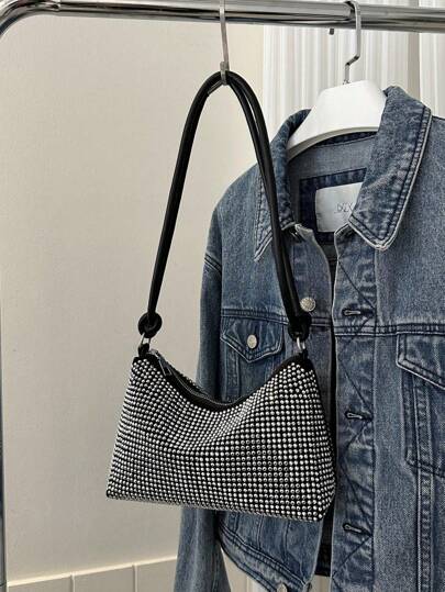 Bolso de mensajero con decoración de remaches de tamaño pequeño, bolso de hombro amplio con apliques de diamantes de estilo punk para viajes, fiestas y otras ocasiones