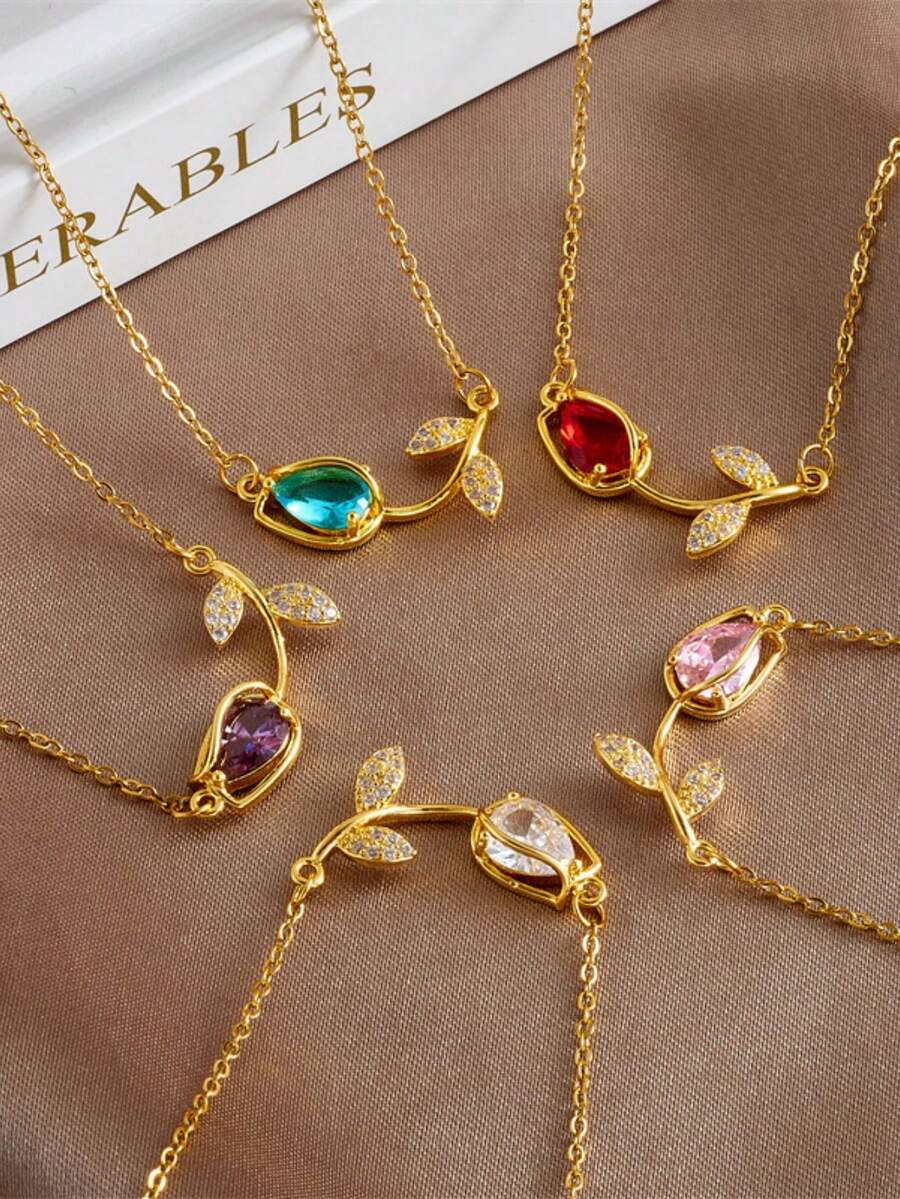 1PC Stainless Steel Women's Fashionable And Simple 18K Plated Tulip Pendant Necklace, Suitable For Dates, Parties, And Office Wear. - Tulip  Necklace - View 1