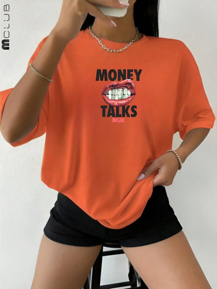 Women's T-Shirt Money Talks Streetwear Printed Cotton Tshirt Fashion Blogger Shirt - trái cam - Xem 1