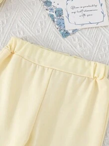 2pcs Baby Girls Cute Fashion Casual Butterfly Print Round Neck Puff Sleeve Sweatshirt Top And Solid Color Flare Pants Set, Spring/Autumn - Apricot - View 5