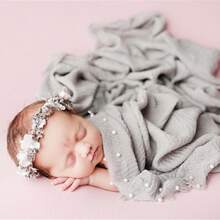 WholeNight 1 件新生儿摄影裹布，摄影工作室道具婴儿毯，带刺绣珍珠，男女通用，适合所有季节，精致可爱，婴儿 100 天/一个月摄影纪念道具婴儿淋浴复活节礼物，适合女孩/男孩 - 彩色 - 查看 8
