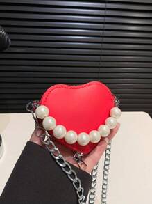 时尚、可爱、优雅的迷你爱心包，有酒红色、粉色、黑色和白色可选，珍珠手提包、单肩斜挎包、零钱包，非常适合日常外出、圣诞节、春节和生日礼物