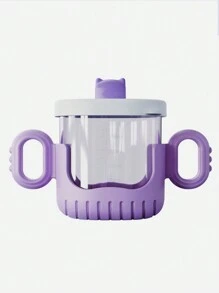 1入組紫色嬰兒學習飲水杯在造型的鱷魚紋,帶圓形手柄,透明和矽膠草編適用於飲用水