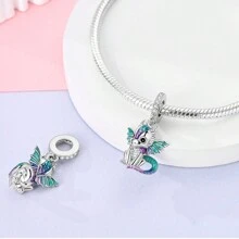 1 件银色精致森林动物火龙蜻蜓蝴蝶蜂鸟火烈鸟蜗牛变色龙大象吊饰适合原创手链项链珠子 DIY 珠宝制作女士珠宝派对日常佩戴礼物 - 銀色 - 查看 2