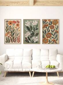 3 件/套现代波西米亚风抽象花卉墙壁艺术帆布海报，抽象野花自然花卉艺术印刷品，植物插图，无框 - 彩色 - 查看 2