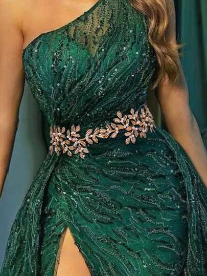 Faja/Cinturón nupcial decorado con hoja de oro y perla de lujo vintage