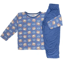4 Piece Assorted Kit Long Sleeve Pajamas For Boys And Girls (2 Shirts + 2 Pants) - 藍色 - 查看 5