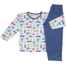 4 Piece Assorted Kit Long Sleeve Pajamas For Boys And Girls (2 Shirts + 2 Pants) - 藍色 - 查看 6