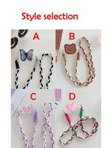 1 件尼龙手机皮套，带绑带，蝴蝶泰迪熊手机皮套，斜挎包带，手机挂绳，背夹绳，适合送给母亲、家人、朋友、生日、节日的礼物，手机挂饰，手机链 - 彩色 - 查看 3