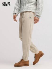 SEMIR 男式灯芯绒慢跑裤冬季宽松版型，纹理，松紧腰 - 卡其色 - 查看 2