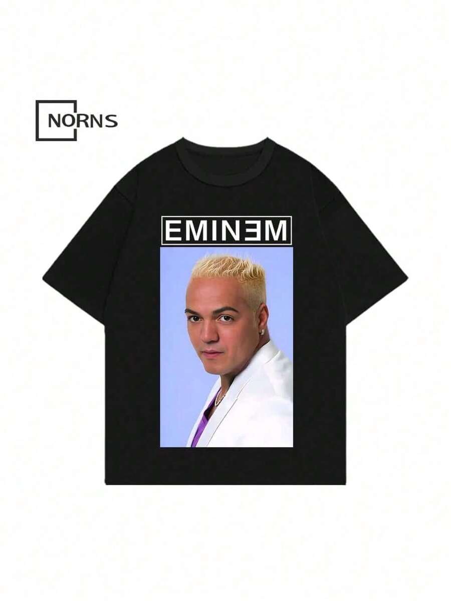 Eminem Men's T-Shirt Unisex Music Oversized Black Shirt Streetwear Hip-Hop T-Shirt - màu đen - Xem 1