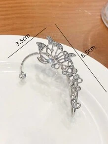 1pc Fashionable Hollow Out Butterfly Crystal Decor Earrings, Suitable For Women Everyday, Party And Festival Wearing