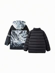 Balabala Tween Boys Long Coat Set Warm 2 Pieces Outerwear For Winter 2024 - Black and White - View 5