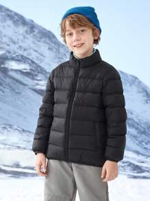 Balabala Tween Boys Long Coat Set Warm 2 Pieces Outerwear For Winter 2024 - Black and White - View 2