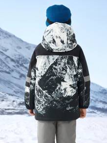 Balabala Tween Boys Long Coat Set Warm 2 Pieces Outerwear For Winter 2024 - Black and White - View 3