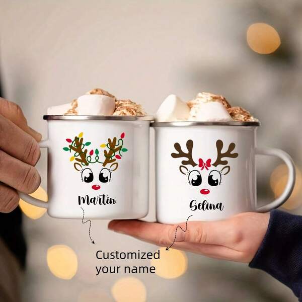 1pc, Christmas Custom Name Enamel Cup Coffee Cup Can Be Customized Water Cup Personalized Santa Claus DIY Mug - Custom Name Coffee Christmas Gift Cup, Summer And Winter Drinking Set, Birthday Gift, Holiday Gift