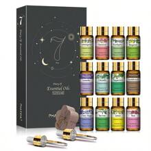 PHATOIL Premium Essential Oils Set 12pcs 5ml/0.17fl.Oz Essential Oils +Essential Oil Diffused Wood For Diffusers Humidifier Home Aromatherapy-Lavender, Eucalyptus, Peppermint, Sandalwood, Lemon, Rose, Bergamot, Tea Tree, Citronella, Geranium, Lemongrass, Clary Sage