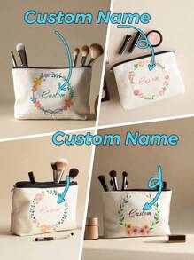 1 件定制花卉印花化妆包，个性化男女通用化妆包，适合伴郎、伴娘、毕业礼物、父亲节、婚礼、生日、丈夫、浴室化妆品收纳袋、宿舍储物袋 - 彩色 - 查看 1