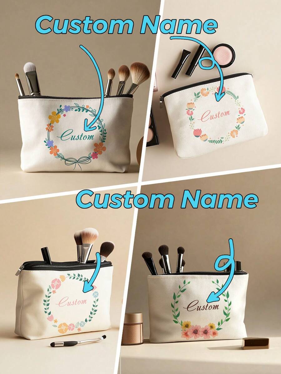 1 件定制花卉印花化妆包，个性化男女通用化妆包，适合伴郎、伴娘、毕业礼物、父亲节、婚礼、生日、丈夫、浴室化妆品收纳袋、宿舍储物袋 - 彩色 - 查看 1