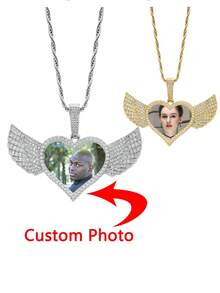 Customized Love Wings Private Photo Pendant Memory Photo Necklace, Personalized Creative Hip Hop Pendant, Birthday Gifts For Boys And Girls Back To School Winter Gift Ideas Boy Girl Valentine's Day