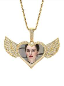 Customized Love Wings Private Photo Pendant Memory Photo Necklace, Personalized Creative Hip Hop Pendant, Birthday Gifts For Boys And Girls Back To School Winter Gift Ideas Boy Girl Valentine's Day
