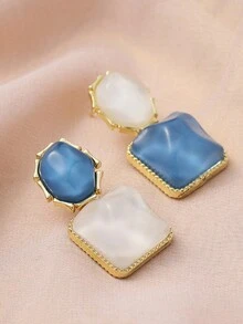 Hoa tai xanh mùa thu đông nóng bỏng Water Ripple Trang sức vuông cổ điển Thiết kế sang trọng độc đáo Hoa tai Sense cho phụ nữ - Nhiều màu - Xem 2