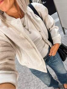 女式短款飞行员夹克秋季长袖棒球外套女士时尚冬季纽扣飞行员夹克街头装