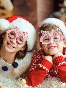 6 chiếc ly giấy hình Giáng sinh vui nhộn màu hồng, ly giấy ảnh Giáng sinh, đồ trang trí tiệc - Nhiều màu - Xem 6