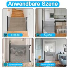 VA-Cerulean Barrière d'escalier extensible en PVC blanc/gris/noir pour animaux domestiques, barrière mobile 150 cm/180 cm/300 cm, porte d'escalier rétractable, store enrouleur, barrières pour chiens - Noir - 300 cm - Voir 4