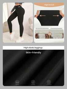 Women's Slim Fit Basic Leggings For Daily Wear - Black - View 5