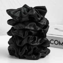 2 件缎面弹性发圈 - 柔软面料发带，适合女士和日常使用 - 弹性马尾辫夹和发饰 - 黑色 - 查看 2