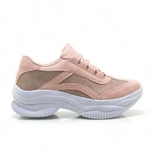 Kit 2 Pairs Of Women's Blogger Sneakers With Platform Casual Comfortable Casual Chunky Shoes High Sole Lightweight - 全息白+閃粉米色 - 查看 2