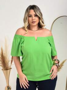 Women's Plus Size  Blouse - Verde Lima - Ver 3