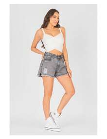 Lili Retro Frayed Denim Shorts - Xám - Xem 2
